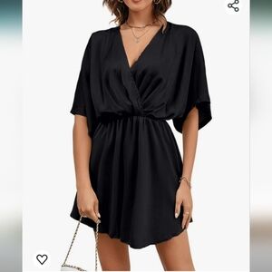 Womens Satin Flowy Black Mini Dresses
